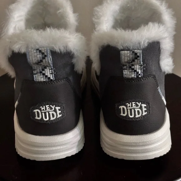 Hey Dude Charcoal and White Faux Fur Lined Slipper - Picture 4 of 8